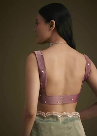 Purple Ombre Tissue Saree With Scallop Border