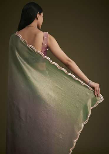 Purple Ombre Tissue Saree With Scallop Border