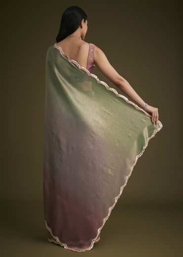 Purple Ombre Tissue Saree With Scallop Border