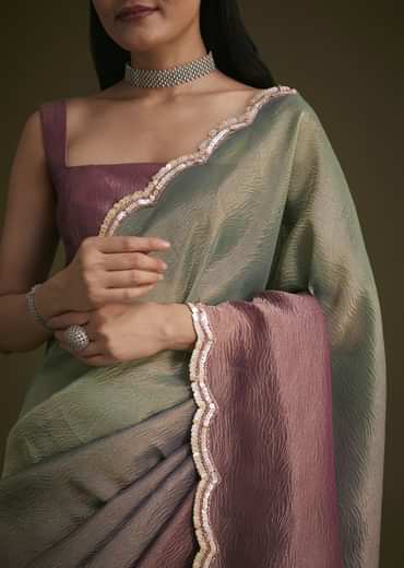 Purple Ombre Tissue Saree With Scallop Border