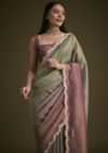 Purple Ombre Tissue Saree With Scallop Border