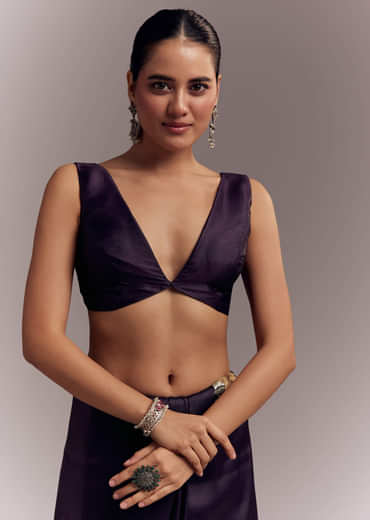 Purple Organza Silk Saree With Floral Resham Embroidery And Cutwork