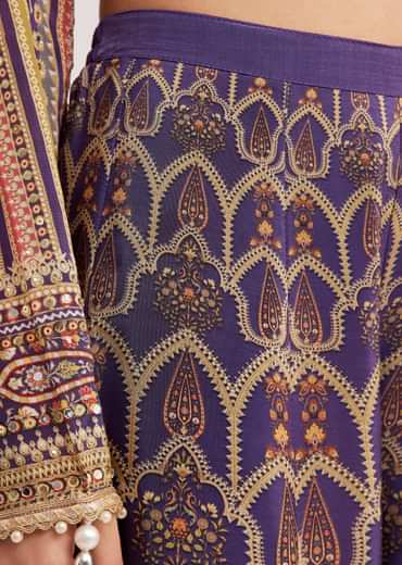 Purple Printed Palazzo Set With Mirror Work