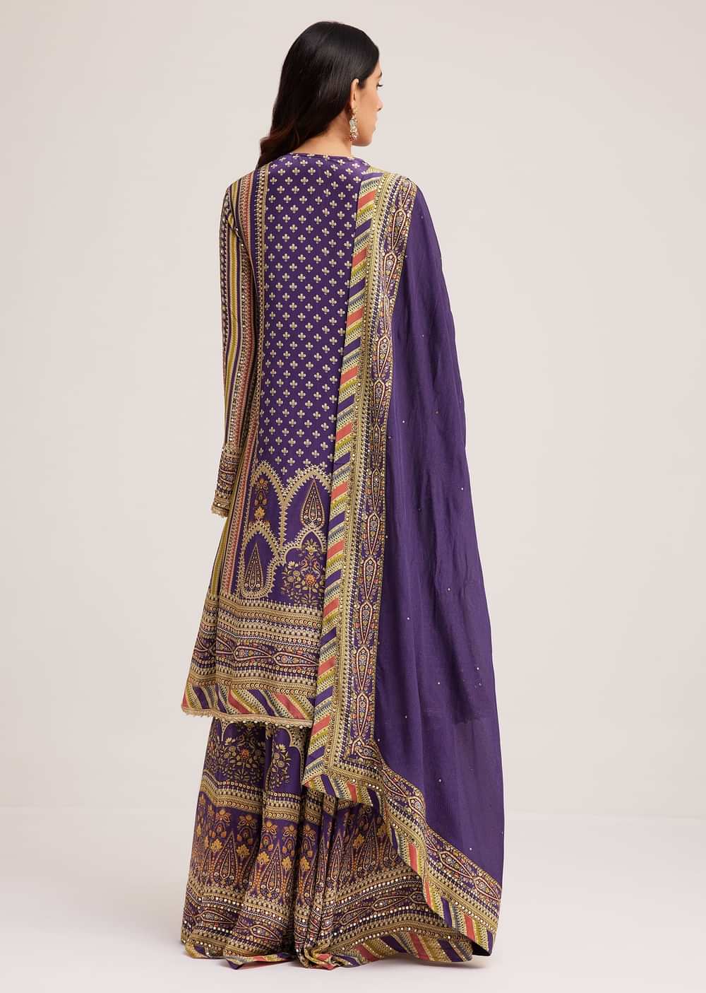 Purple Printed Palazzo Set With Mirror Work