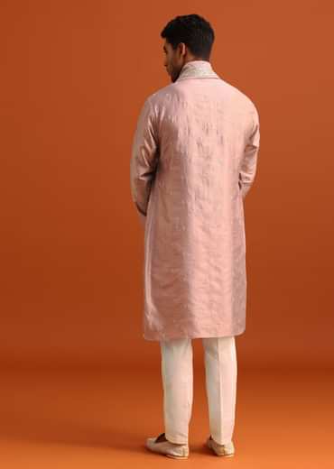 Purple Raw Silk Kurta Set With Thread Work Dupatta