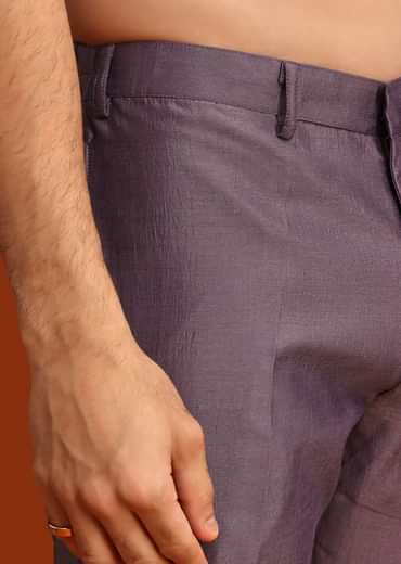 Purple Resham Work Kurta Jacket Set In Silk