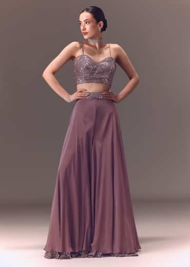 Purple Sequin Embellished Jacket And Palazzo Set