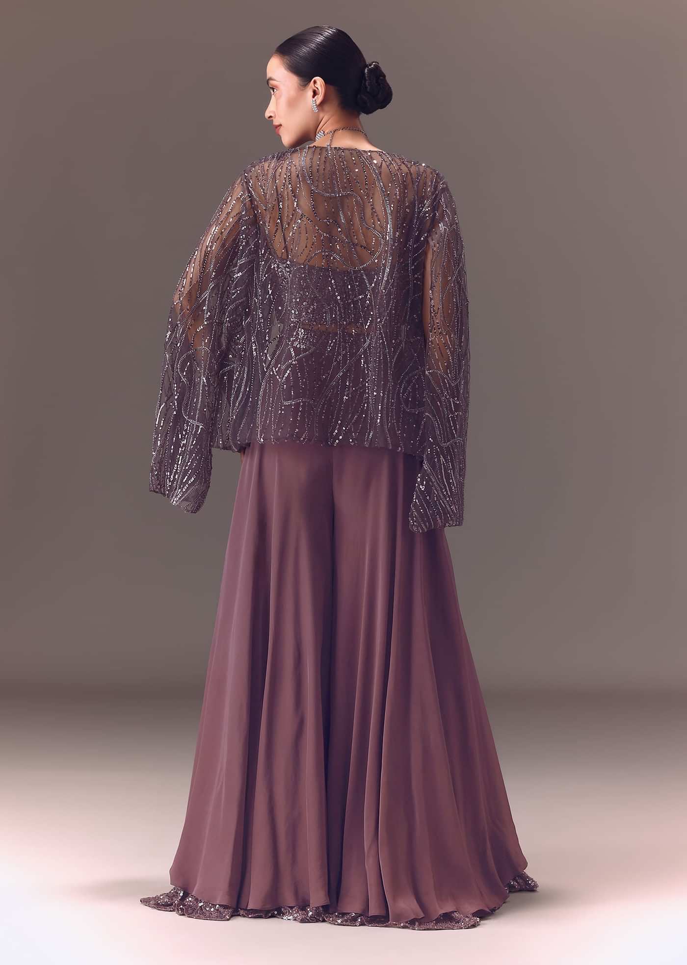 Purple Sequin Embellished Jacket And Palazzo Set