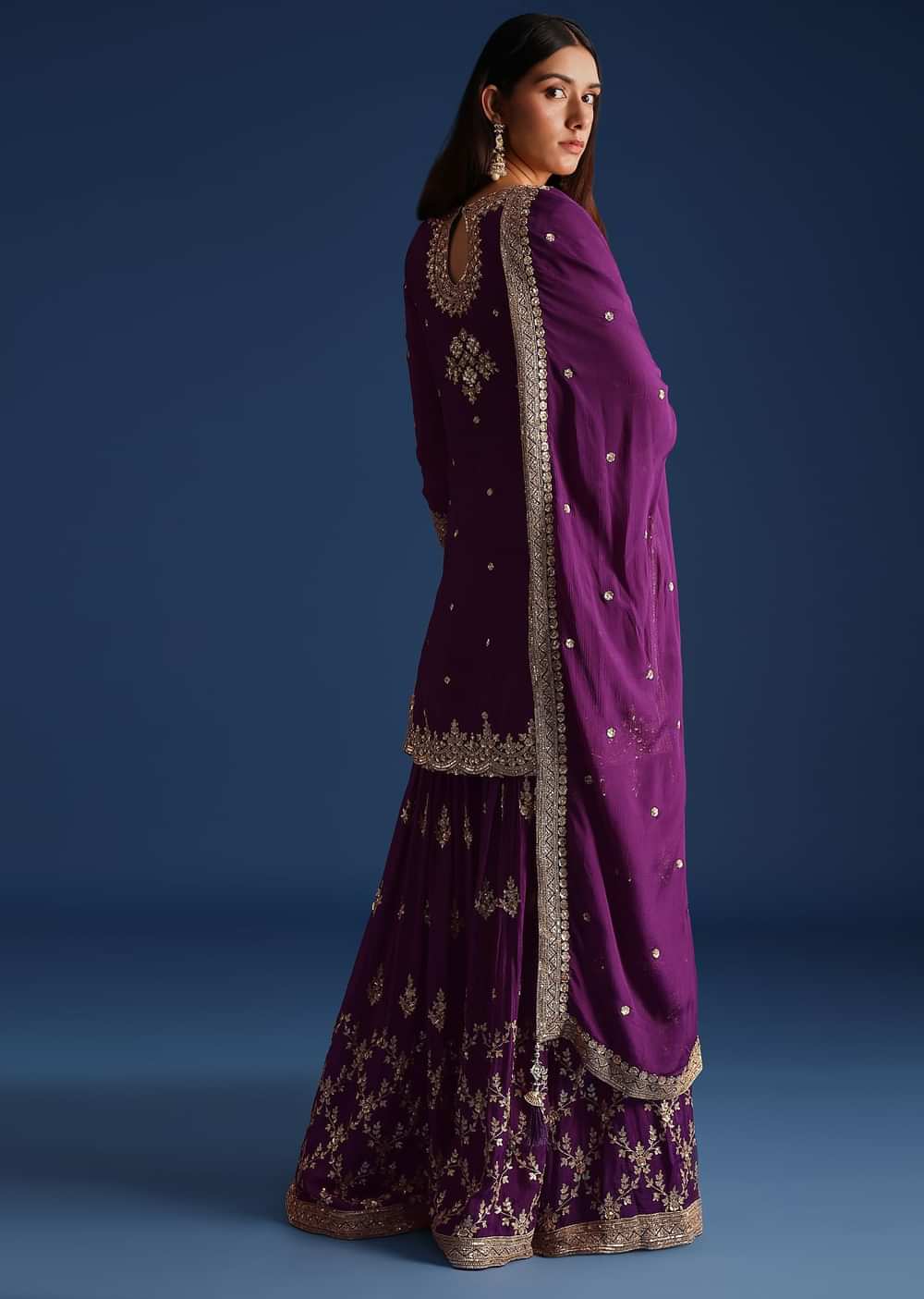 Purple Sequin Embellished Kurta And Palazzo Set