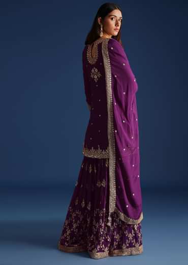 Purple Sequin Embellished Kurta And Palazzo Set