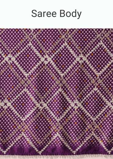Purple Silk Bandhani Print Saree With Gota Embroidery And Unstitched Blouse Piece