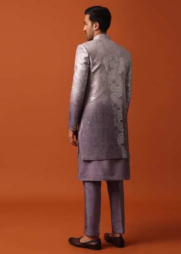 Purple Silk Intricate Sequin Embroidered Sherwani Set