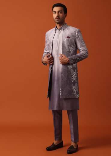 Purple Silk Intricate Sequin Embroidered Sherwani Set