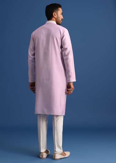 Purple Silk Kurta Set With Hand Embroidery