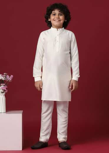 Purple Silk Printed Jacket Kurta Set for Boys