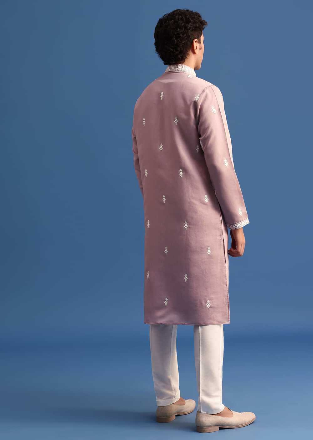 Purple Silk Resham Embroidered Kurta Set