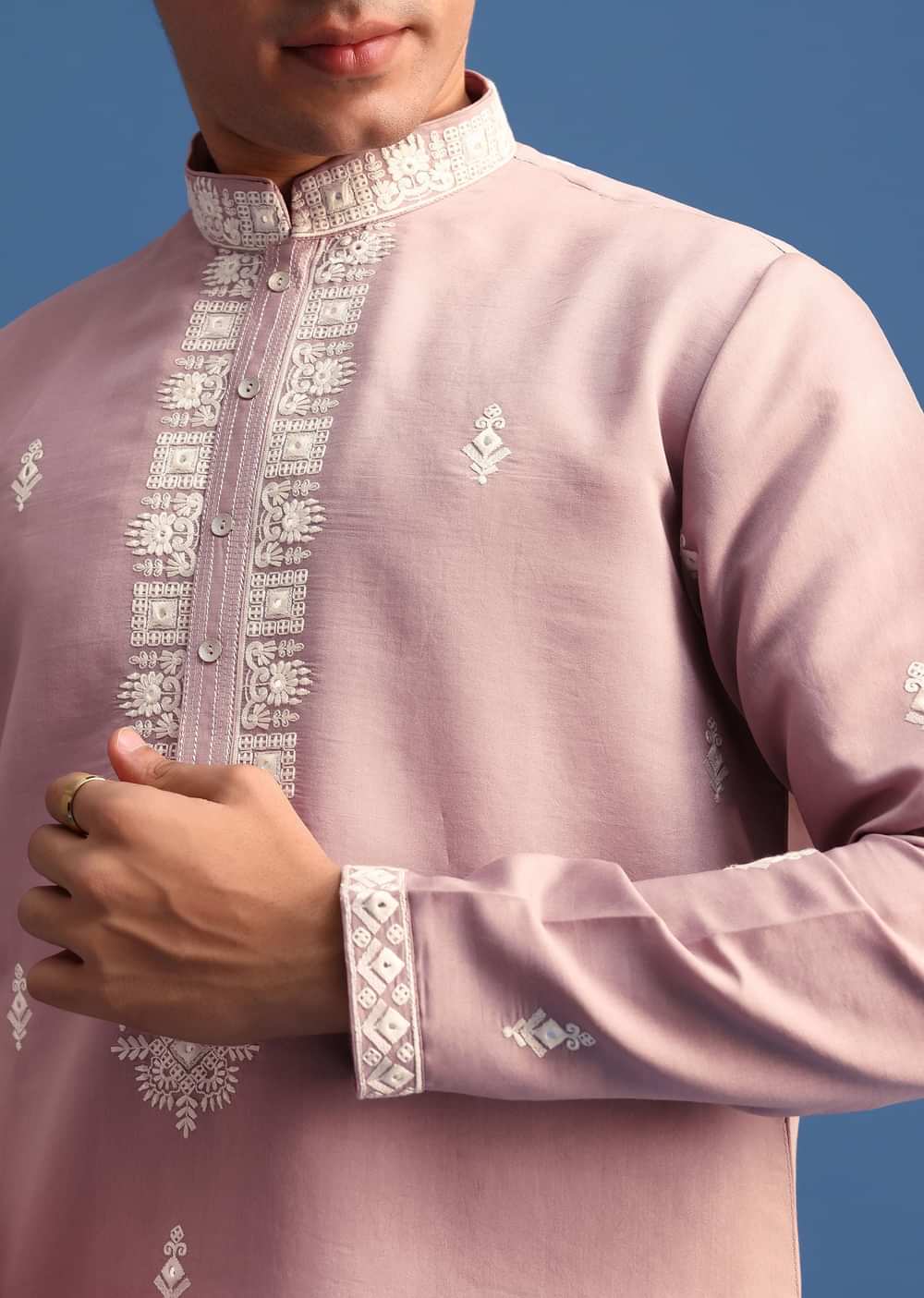 Purple Silk Resham Embroidered Kurta Set