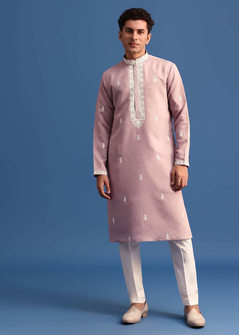 Purple Silk Resham Embroidered Kurta Set