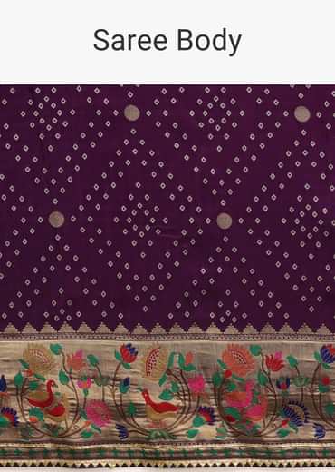 Purple Silk Woven Bandhani Saree With Paithani Border Pallu And Unstitched Blouse