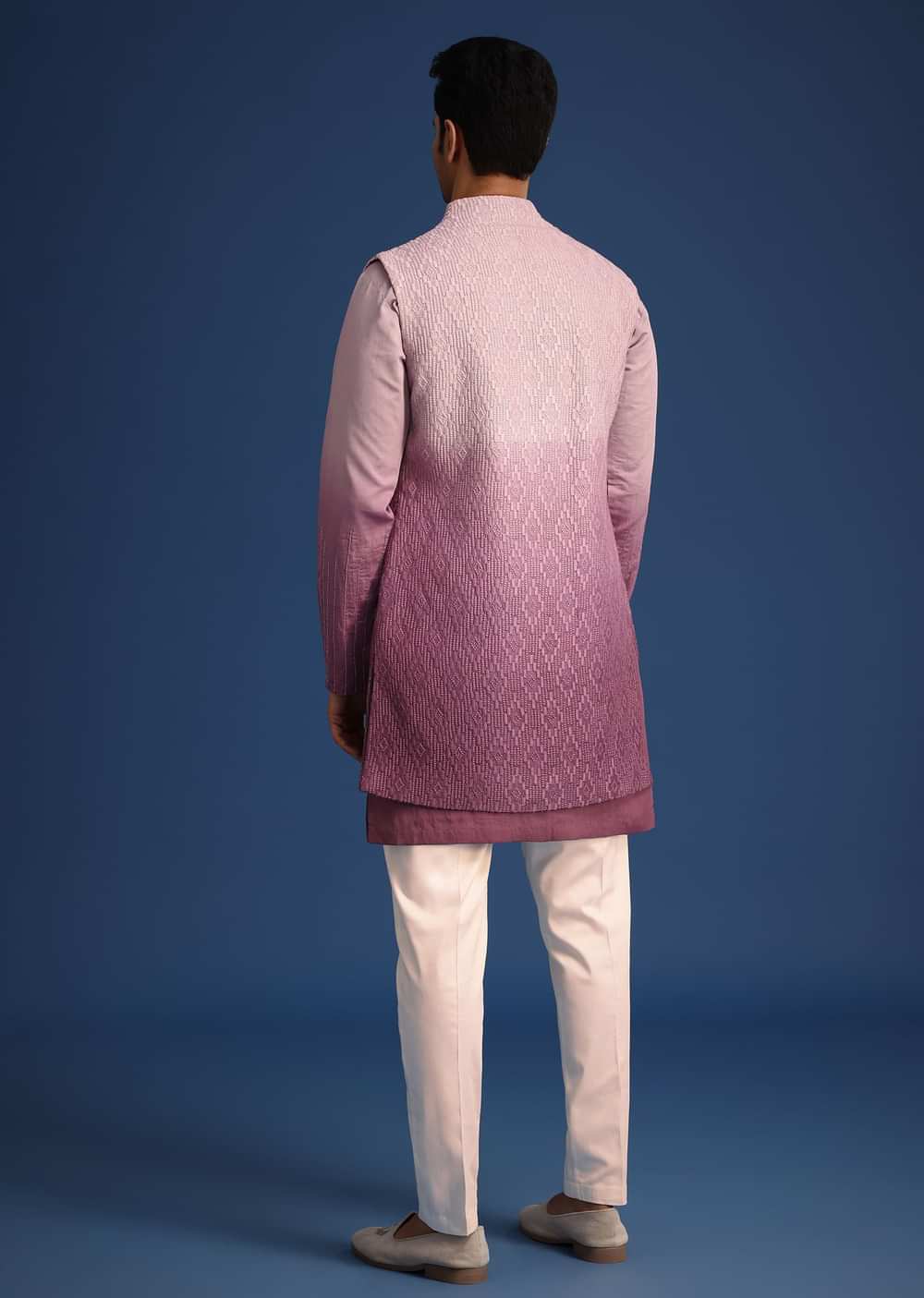 Purple Silk Zardozi Work Jacket And Kurta Set
