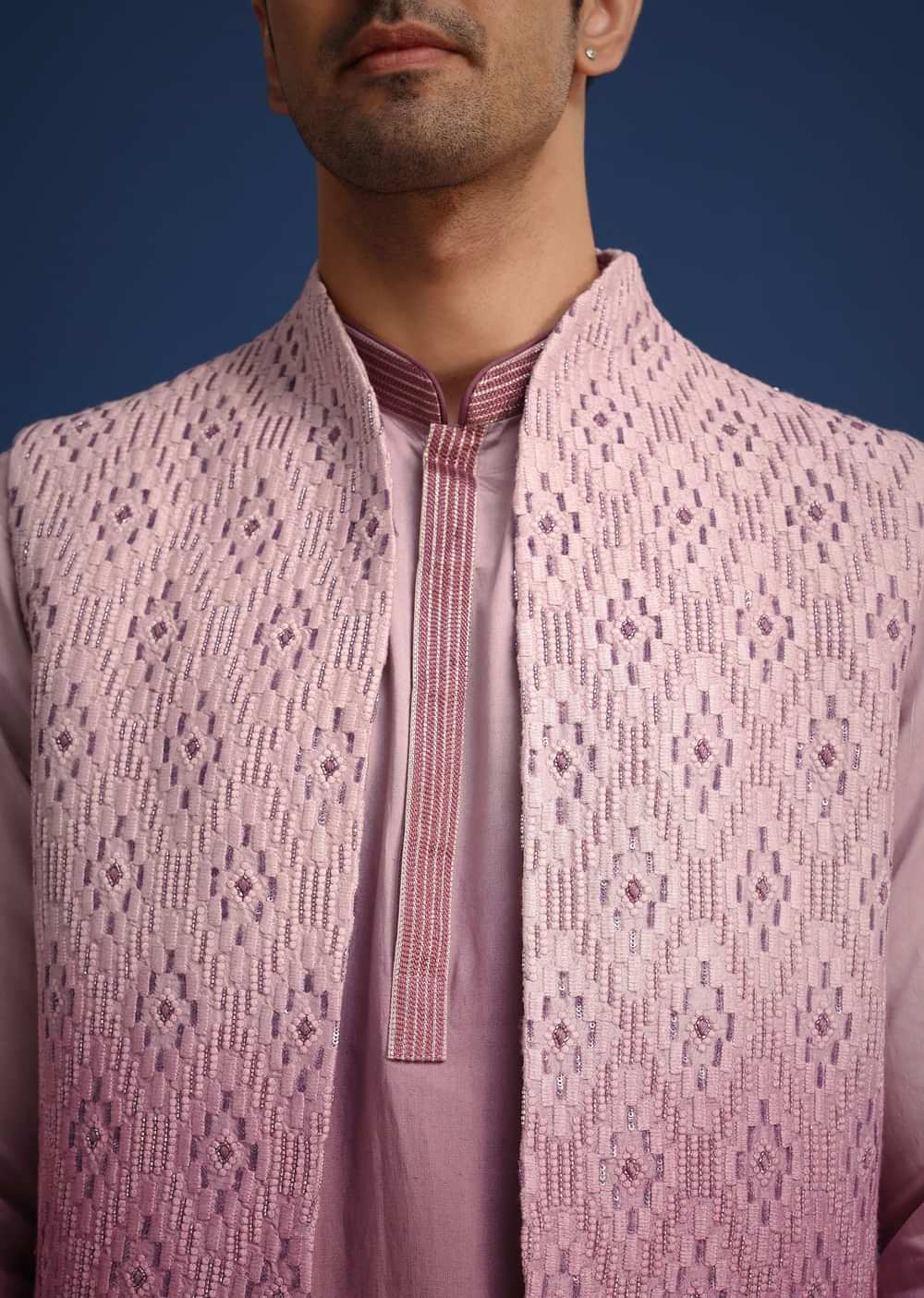 Purple Silk Zardozi Work Jacket And Kurta Set