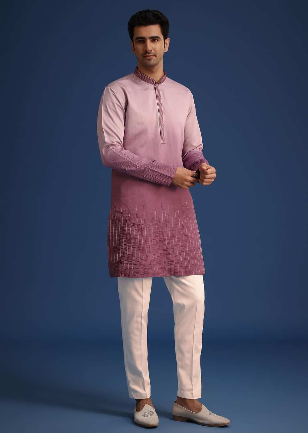 Purple Silk Zardozi Work Jacket And Kurta Set