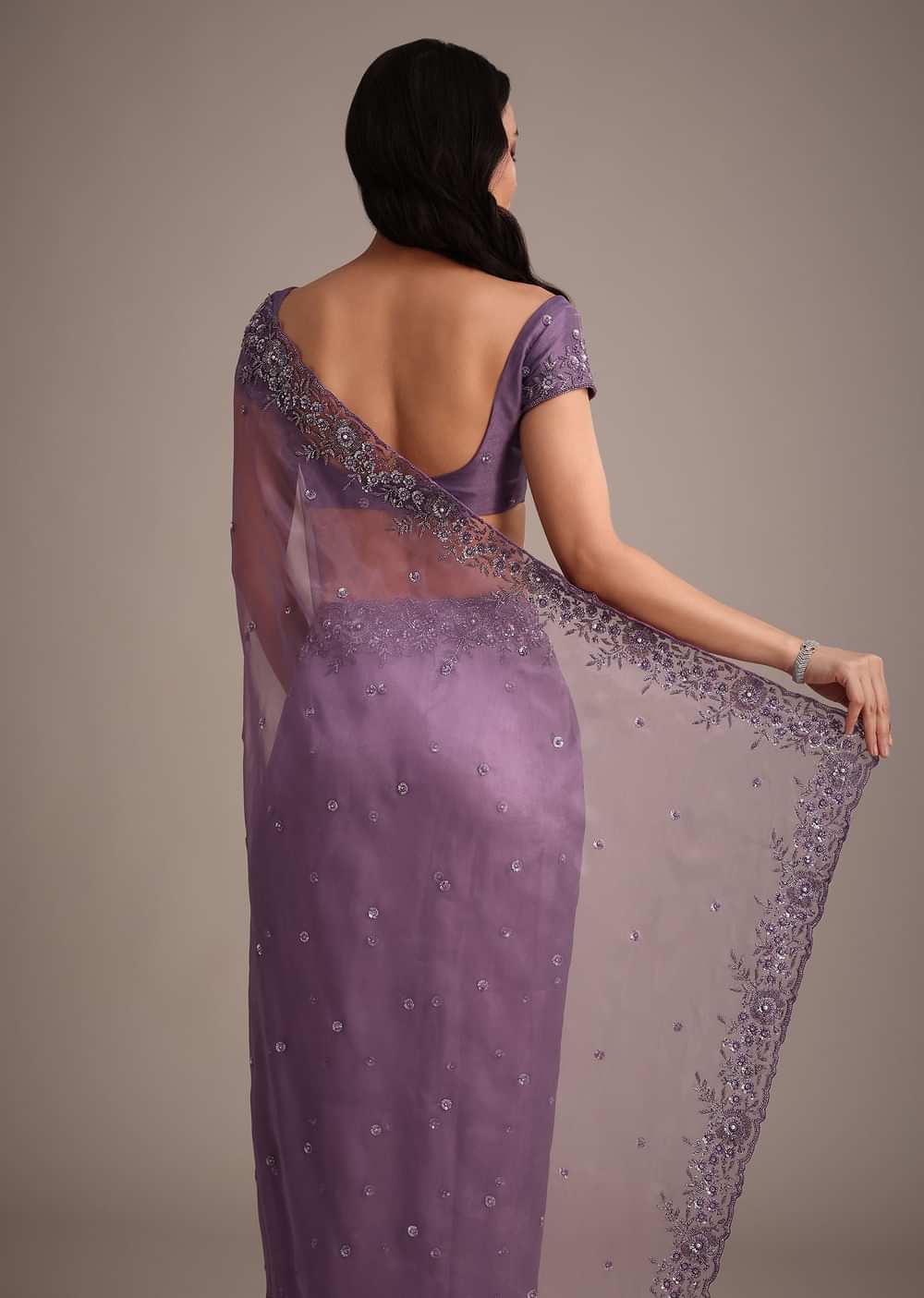 Purple Soft Organza Saree With Cutdana Sequins Embroidery