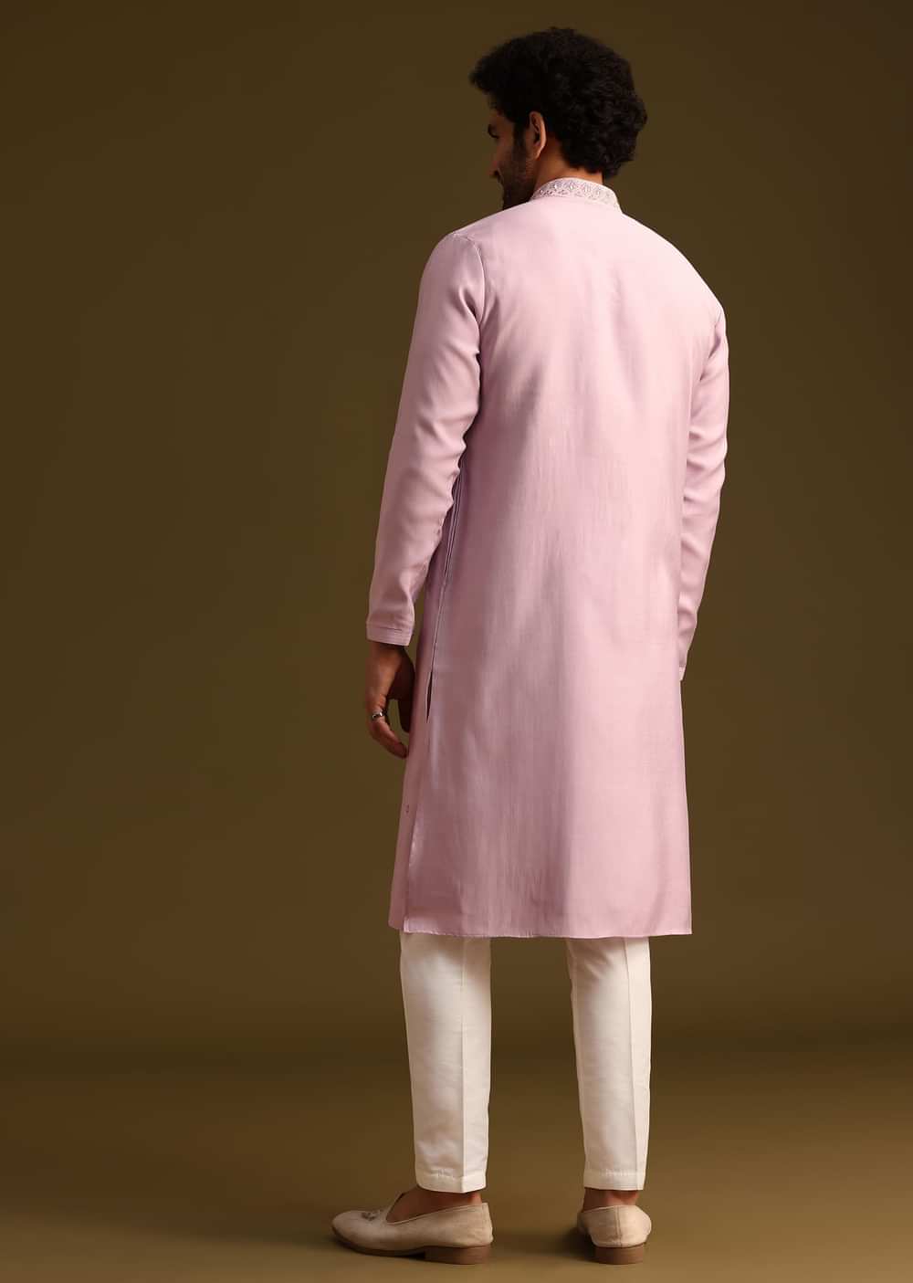 Purple Threadwork Kurta Pant Set With Embroidered Yoke