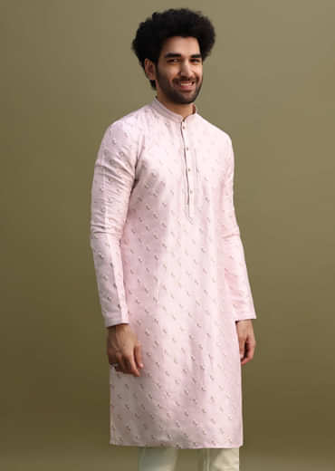 Lilac Threadwork Men Kurta Set