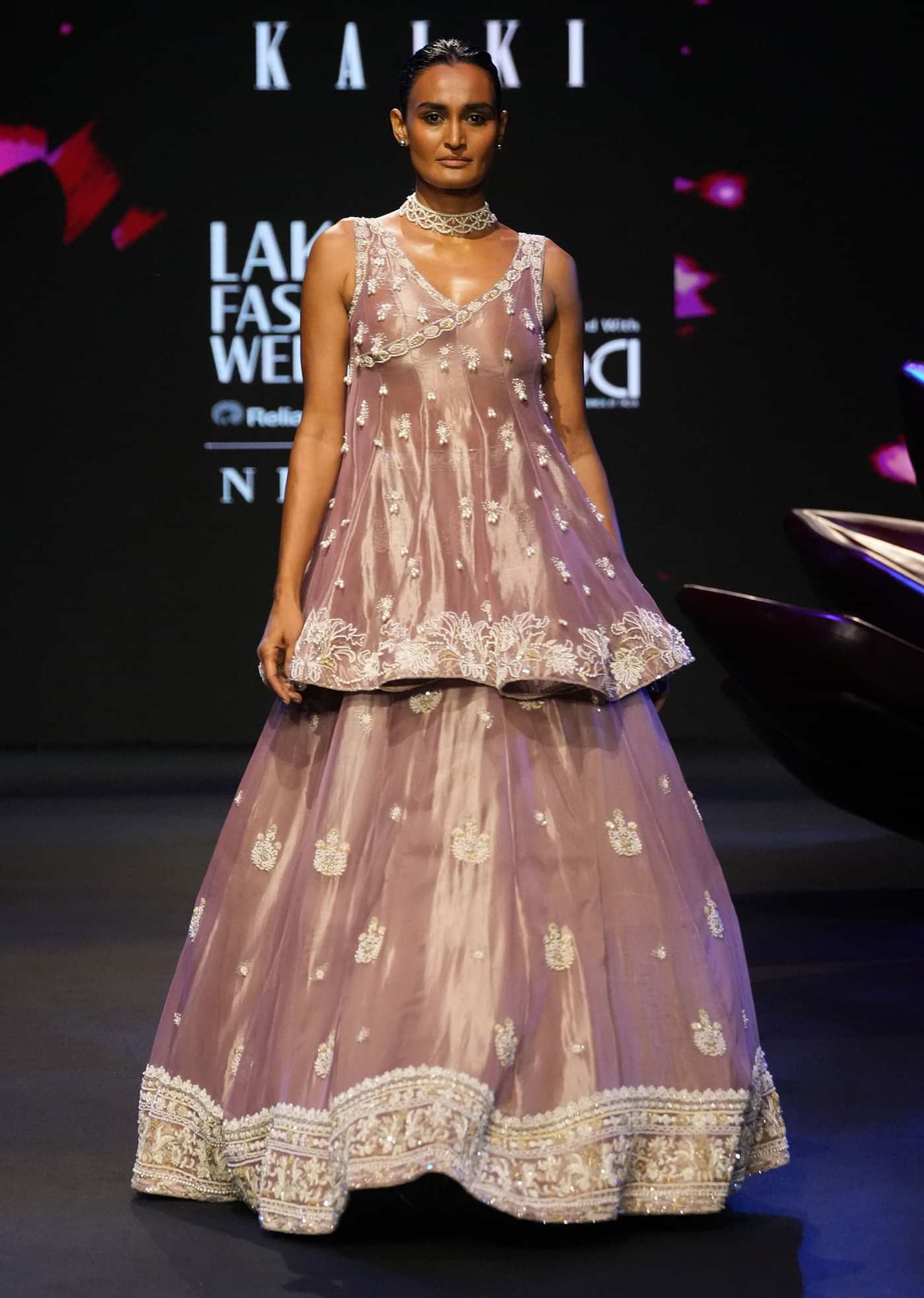 Purple Angrakha Style Embroidered Kurta With Lehenga