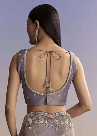 Purple Tissue Saree With Cutdana And Bead Embroidery