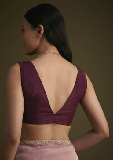 Purple Tissue Sequins Saree With Contrast Blouse