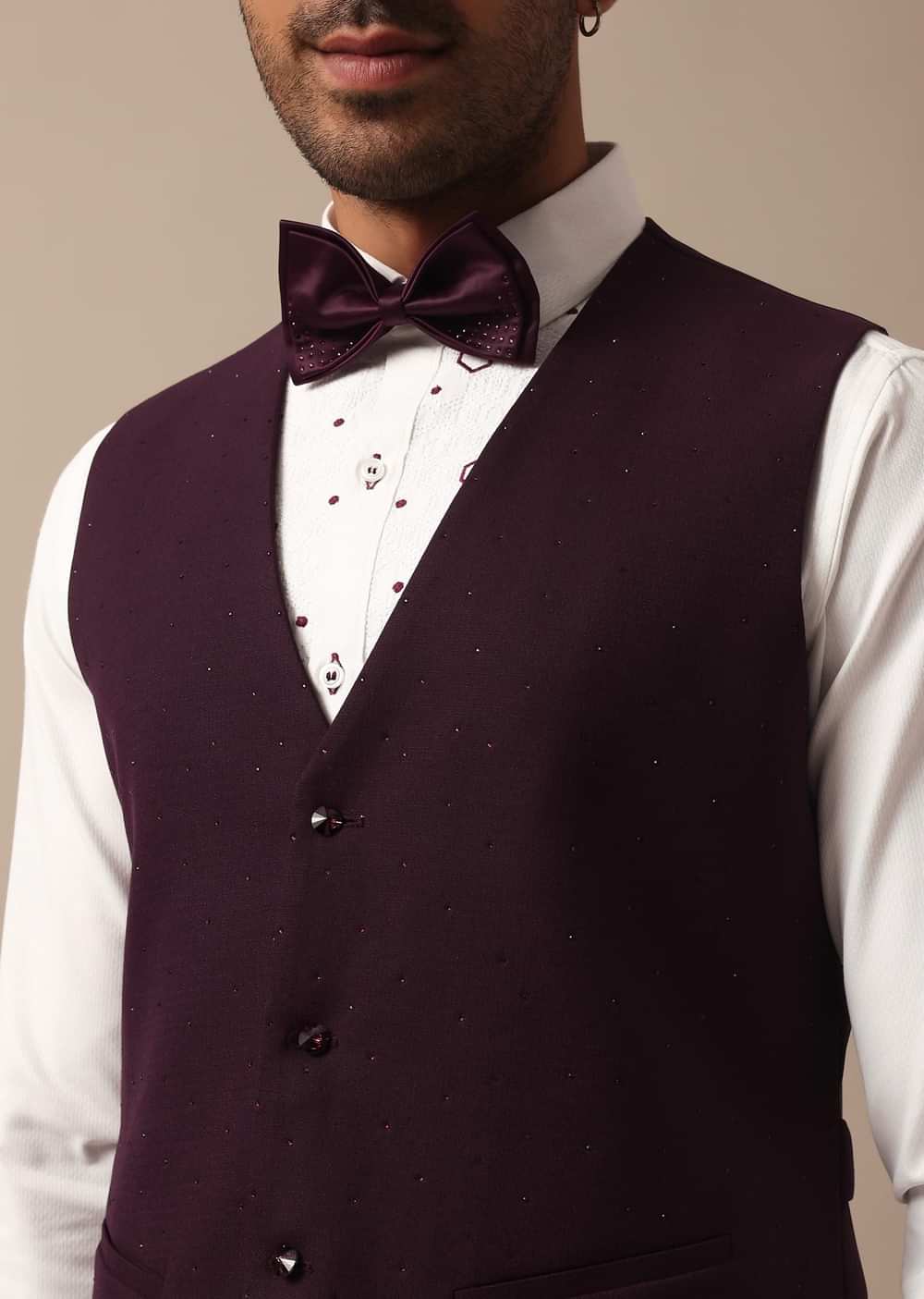Purple Wine Coloured Tuxedo With Intricate All Over Embroidery