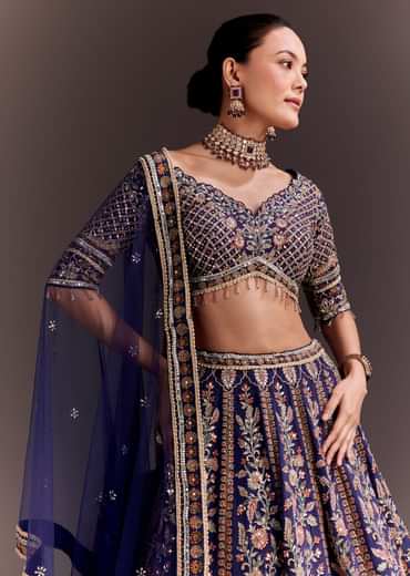 Purple Zari Embroidered Lehenga Set