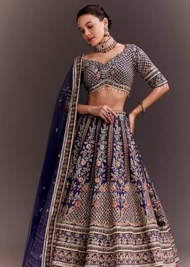 Purple Zari Embroidered Lehenga Set