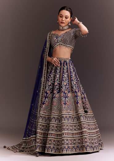 Purple Zari Embroidered Lehenga Set