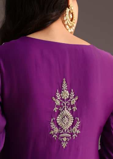 Purple Zari Work Palazzo Suit With Organza Dupatta