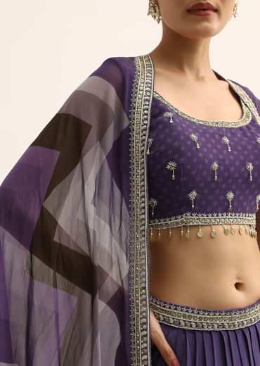 Purple Zig Zag Print Jacket And Skirt Set