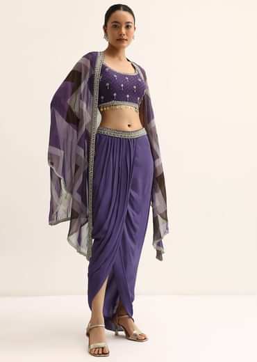 Purple Zig Zag Print Jacket And Skirt Set