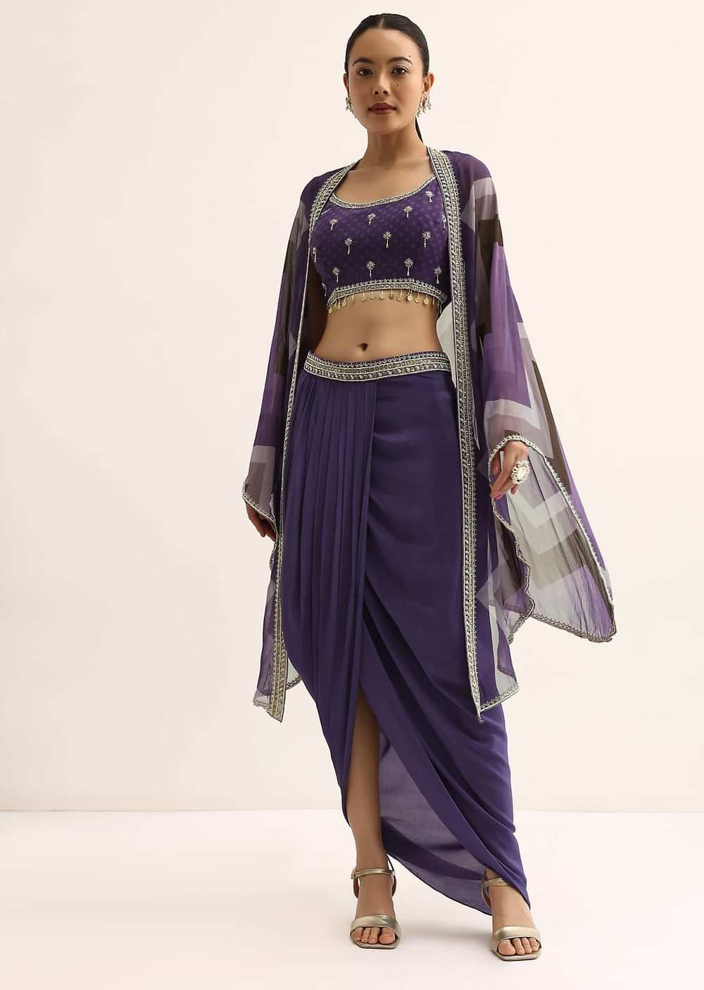 Purple Zig Zag Print Jacket And Skirt Set