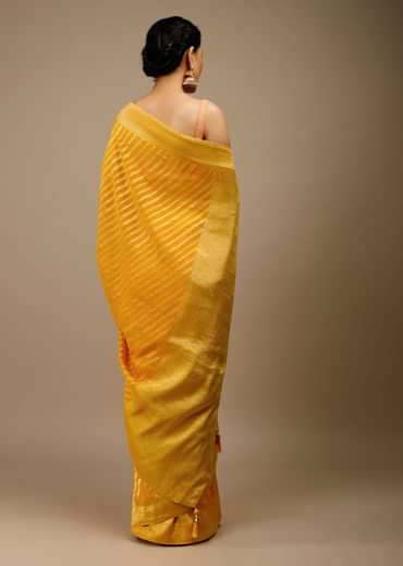 Radiant yellow georgette saree with brocade stripes
