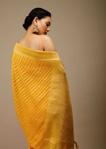 Radiant yellow georgette saree with brocade stripes