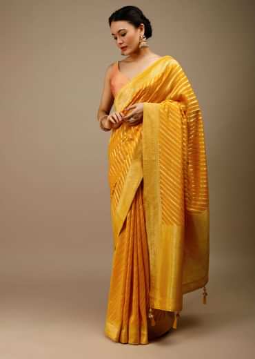 Radiant yellow georgette saree with brocade stripes