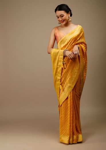Radiant yellow georgette saree with brocade stripes