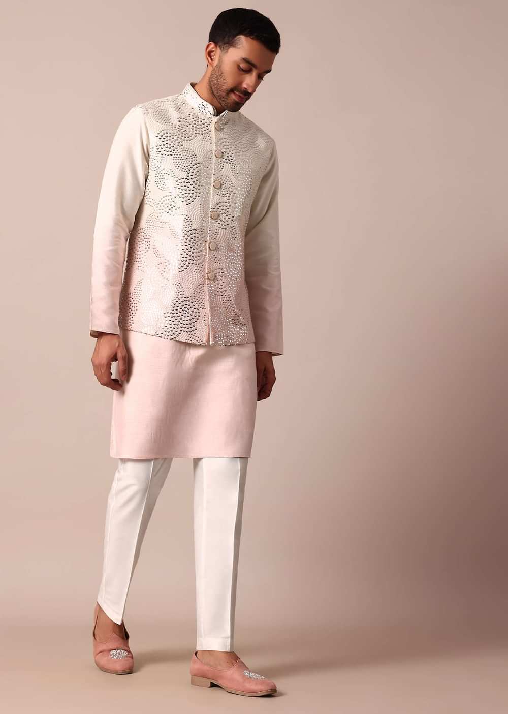 Radiant Ombre Pink Silk Jacket Kurta Set For Men