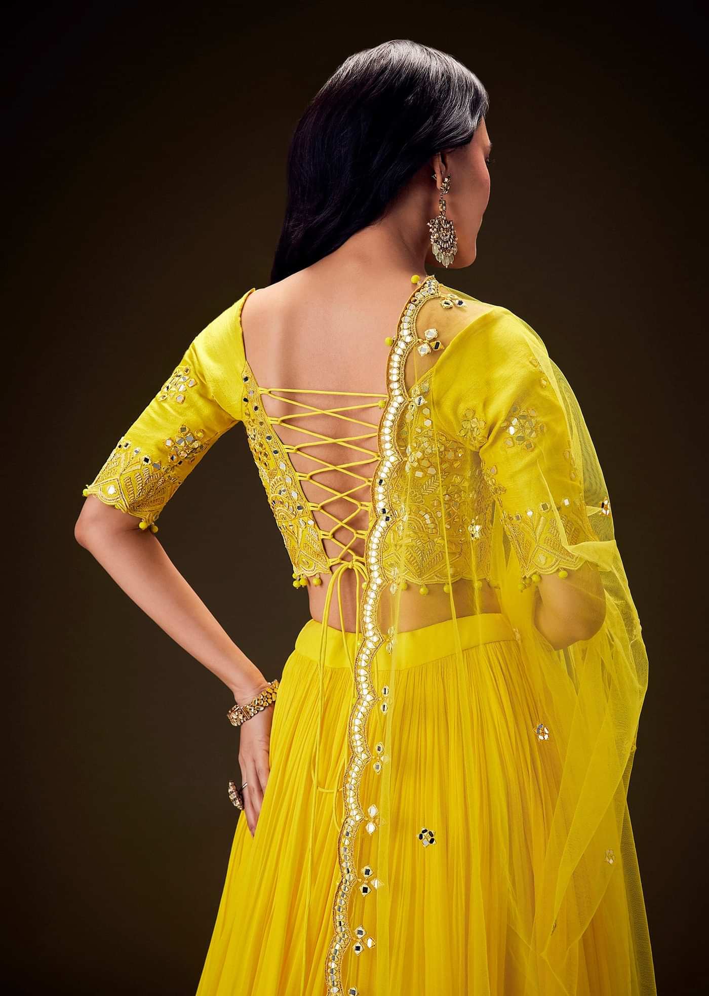 Radiant Yellow Georgette Lehenga With Mirror Work Blouse And Dupatta
