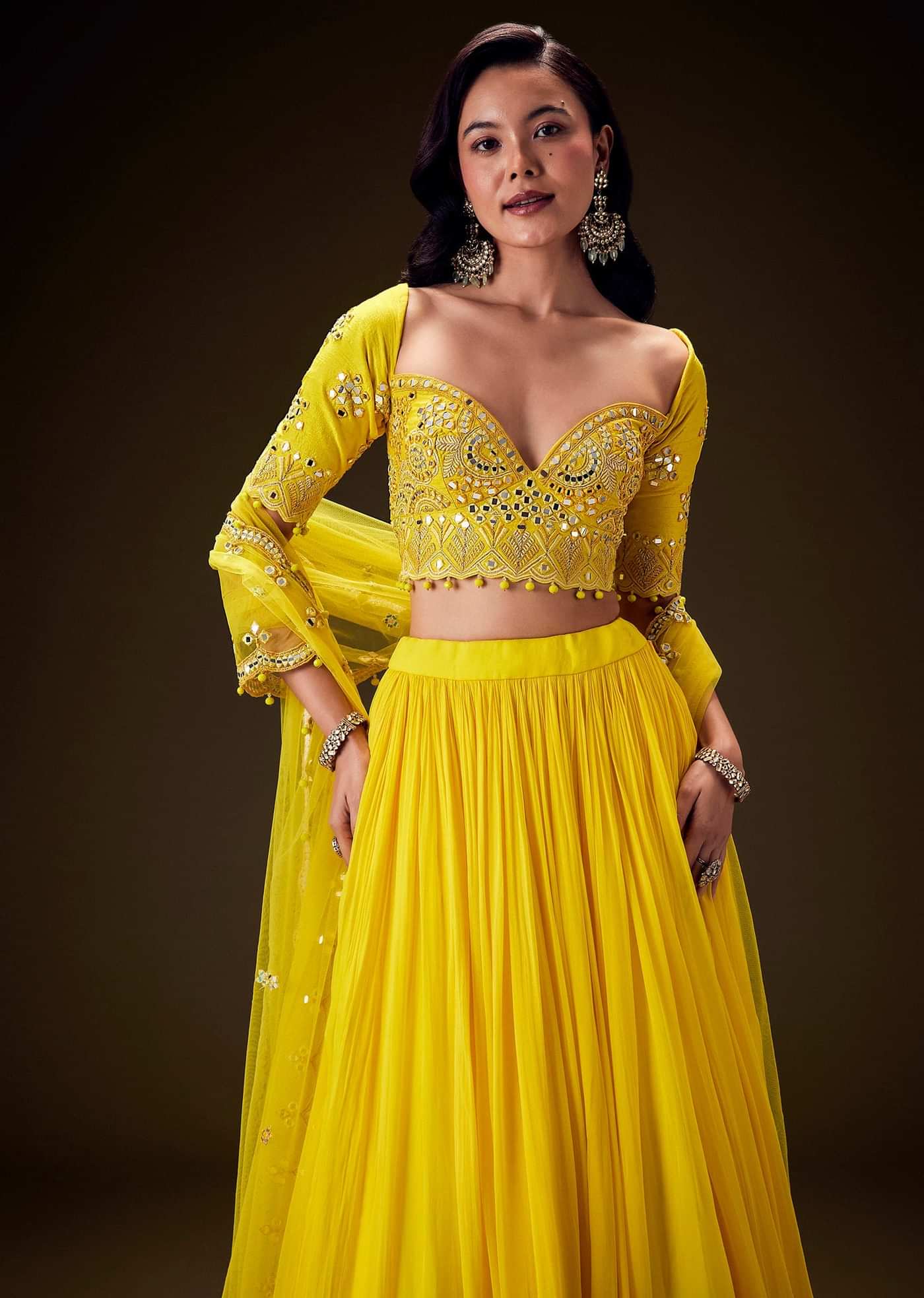 Radiant Yellow Georgette Lehenga With Mirror Work Blouse And Dupatta