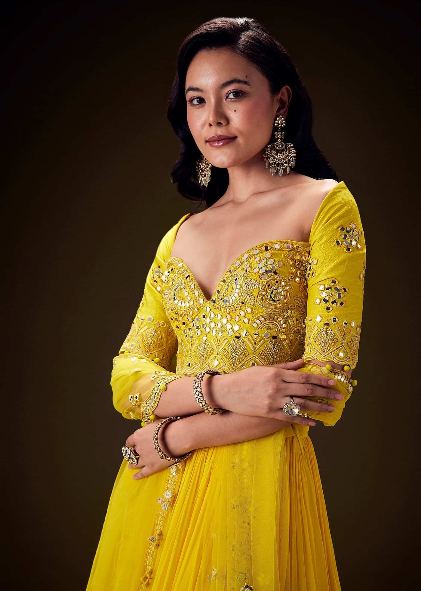 Radiant Yellow Georgette Lehenga With Mirror Work Blouse And Dupatta