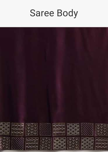 Raisin Purple Saree In Satin With Two Toned Kundan Embellished Border And Ready Stitched Blouse