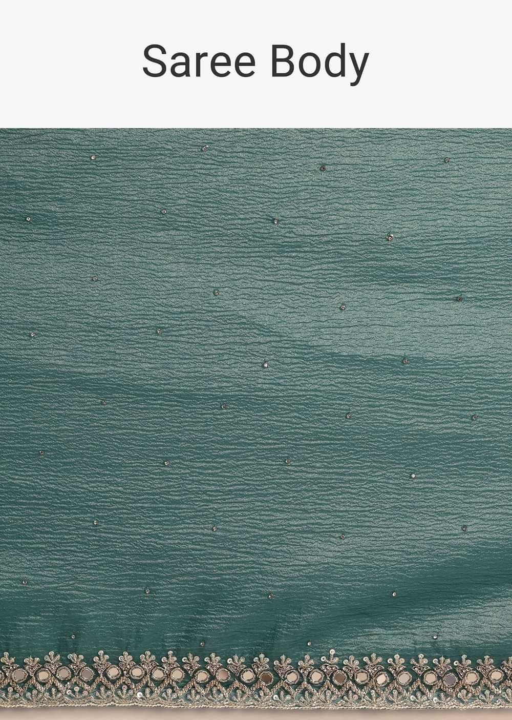 Rama Green Crushed Tissue Saree With Mirror and Cutdana Embellished Border